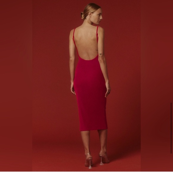 Reformation Red Merel Velvet Midi Dress size XS - Picture 2 of 5